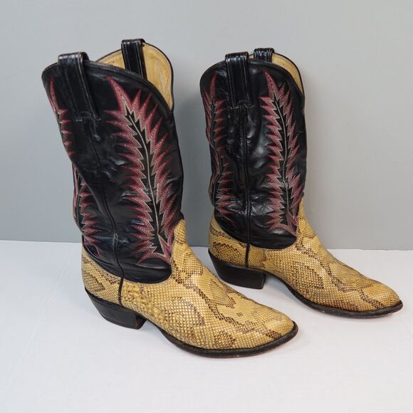 VTG Tony Lama Exotic Python Snakeskin Men\'s Western Cowboy Boots 9225 Size 8EE main image 14